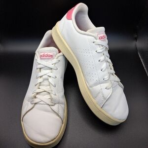 Adidas Girl's White and Pink Casual Sneakers